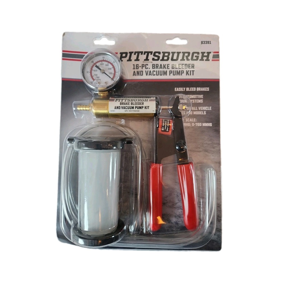 Pittsburgh 16pc Brake Bleeder & Vacuum Pump Kit 63391 Automotive Hand Tool New